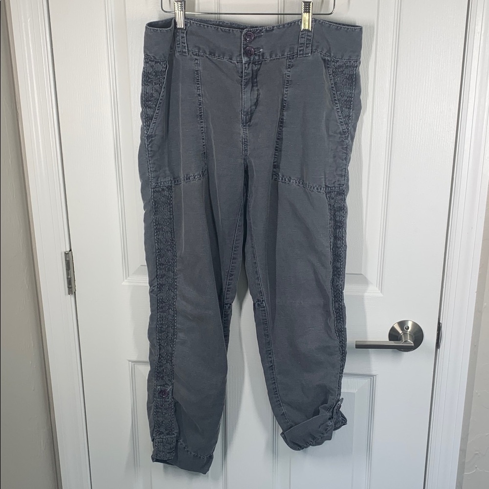 Sundance blue linen/cotton lace trim pants size petite 6